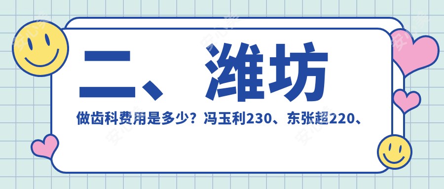 二、潍坊做齿科费用是多少？冯玉利230、东张超220、张萌萌220