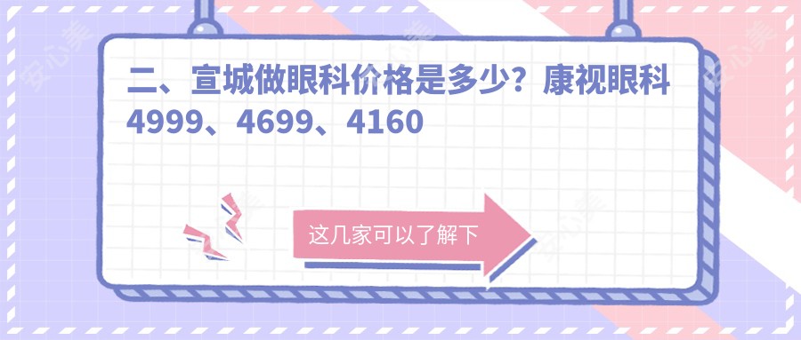 二、宣城做眼科价格是多少？康视眼科4999、4699、4160