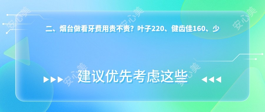 二、烟台做看牙费用贵不贵？叶子220、健齿佳160、少君220